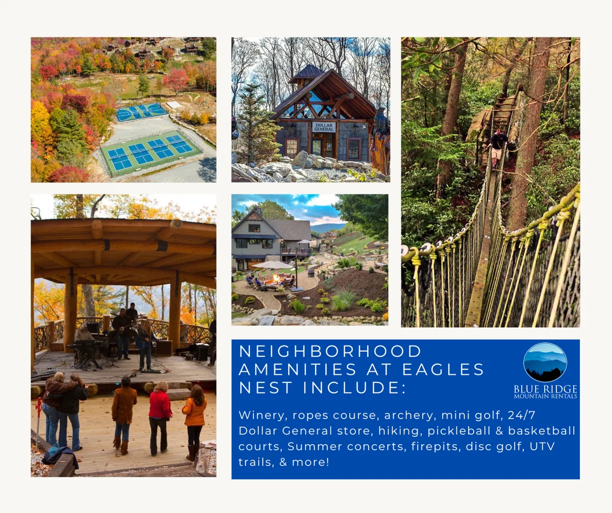 This vibrant exterior image highlights a gathering area surrounded by recreational amenities, including play spaces and sports courts, with nature views and communal seating. Elements like people playing mini-golf, listening to music, and enjoying group activities are subtly depicted, hinting at community events such as summer concerts and firepit gatherings.